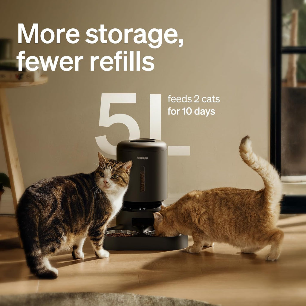 PETLIBRO Automatic Cat Feeder for 2 Cats, 5G&2.4G WiFi Pet Feeders, 5L Programmable Cat Food Dispenser with Airtight Lock-Fresh Technology, Dual Stainless Steel Bowls, Low Food Sensor - Image 9