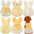 Abbylike 5 Pcs Dog Dress front view showcasing vibrant yellow summer patterns.