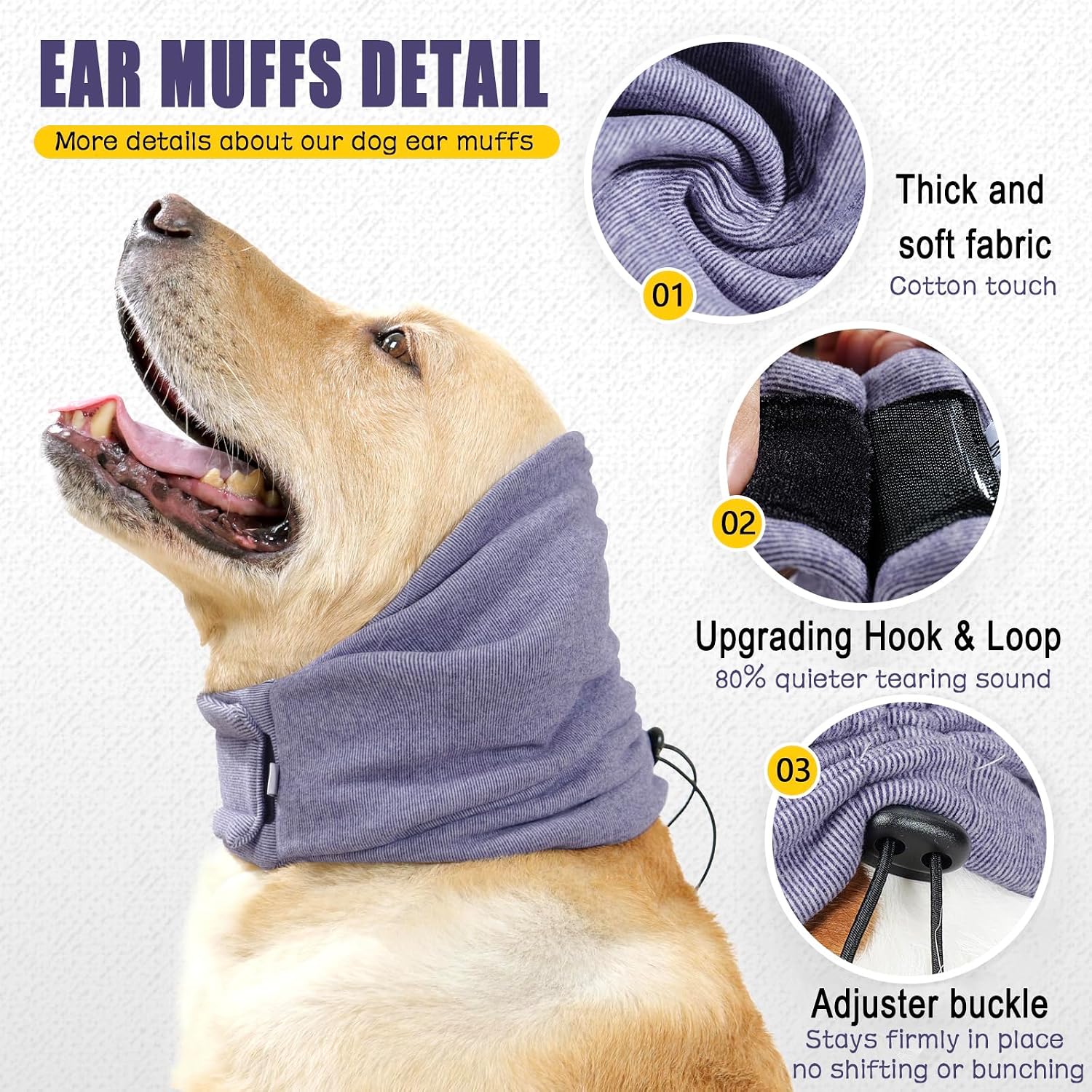Dog wearing purple Meifsou calming hood for anxiety
