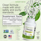 Close-up view of Nature's Trove L-Theanine capsule count and potency details