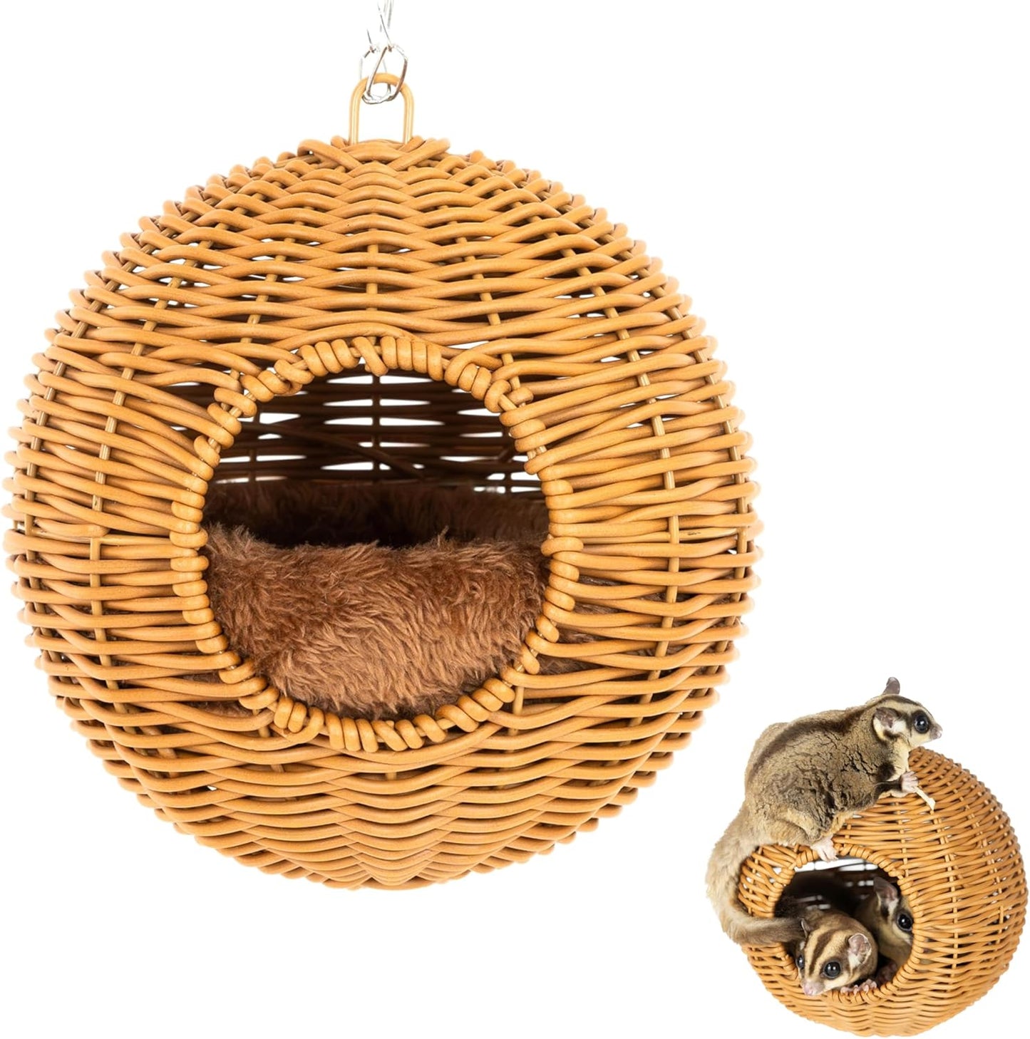 NEOUZA Sugar Glider Pouch Pet Glider Cage Sleep Bag for Small Animals Squirrels Marmosets Rats Hamsters, Metal Frame PP Rattan Durable Water Resistant Non Toxic Safe Material - Image 1