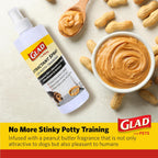 Puppy being trained with Glad potty spray on grass