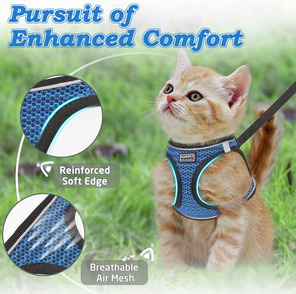 SALFSE adjustable cat harness and leash set with reflective strips