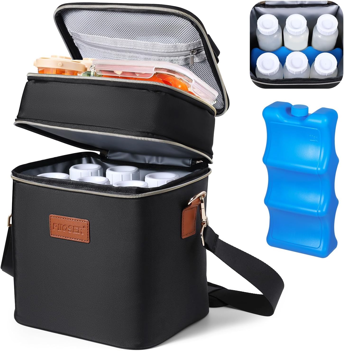 PIIOSER Breastmilk Cooler Bag with Ice Pack Fits 6 Baby Bottles Up to 9 Ounce, Insulated Baby Bottle Tote Bags, Double Layer Waterproof Leak-Proof with Shoulder Strap for Nursing &Working Mom - Image 1