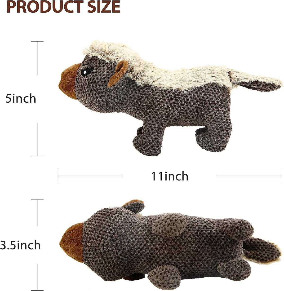 IOKHEIRA grey plush animal dog toy side profile view.