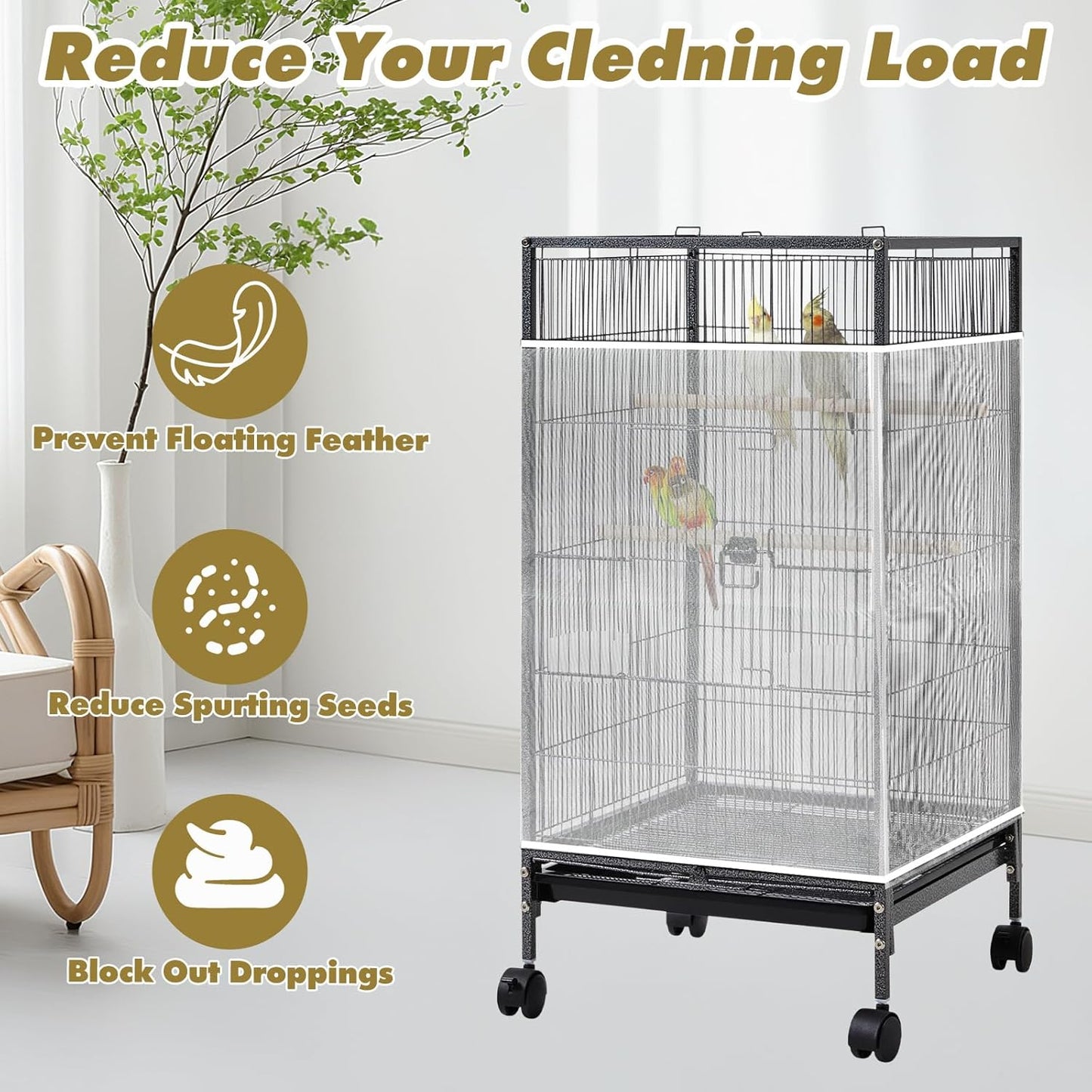 Hpmjz reusable seed guard net covering a round canary birdcage