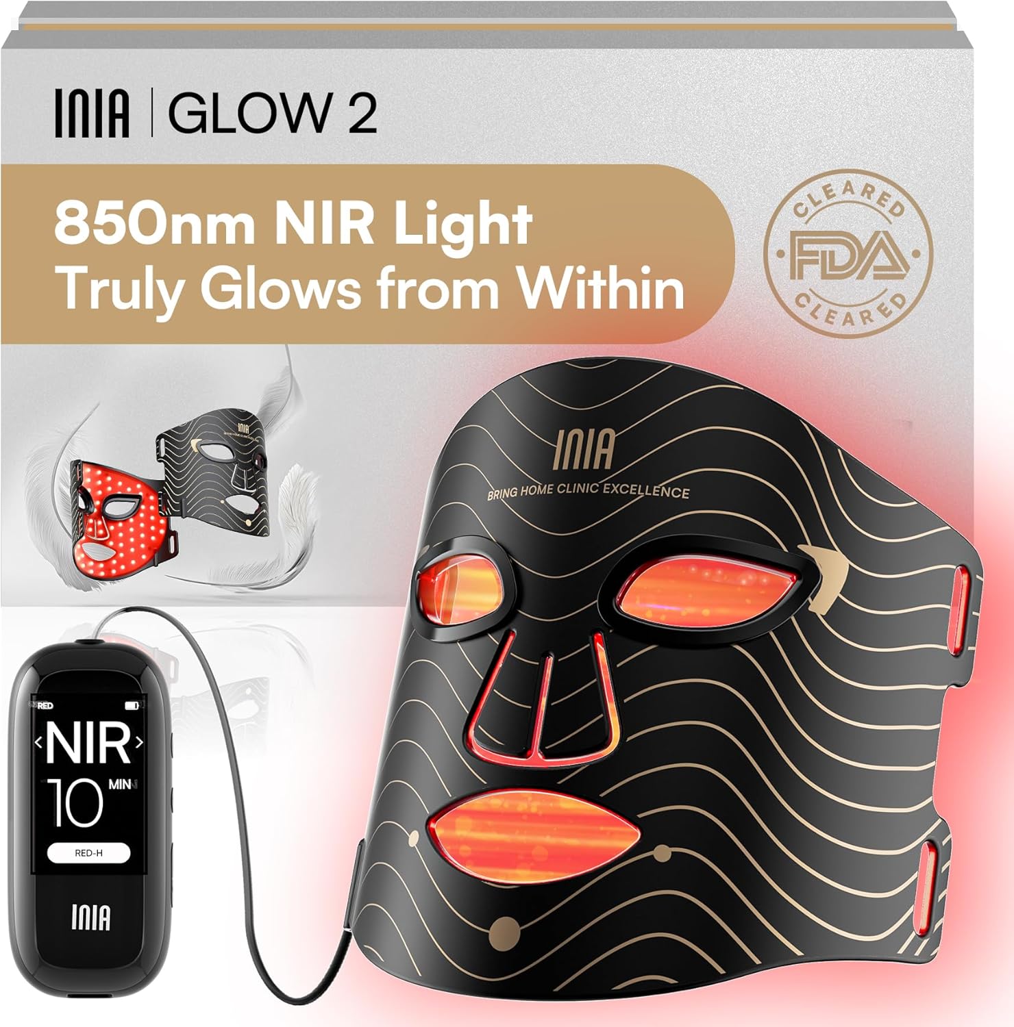 Inia Red Light Therapy Mask front view showing LED layout