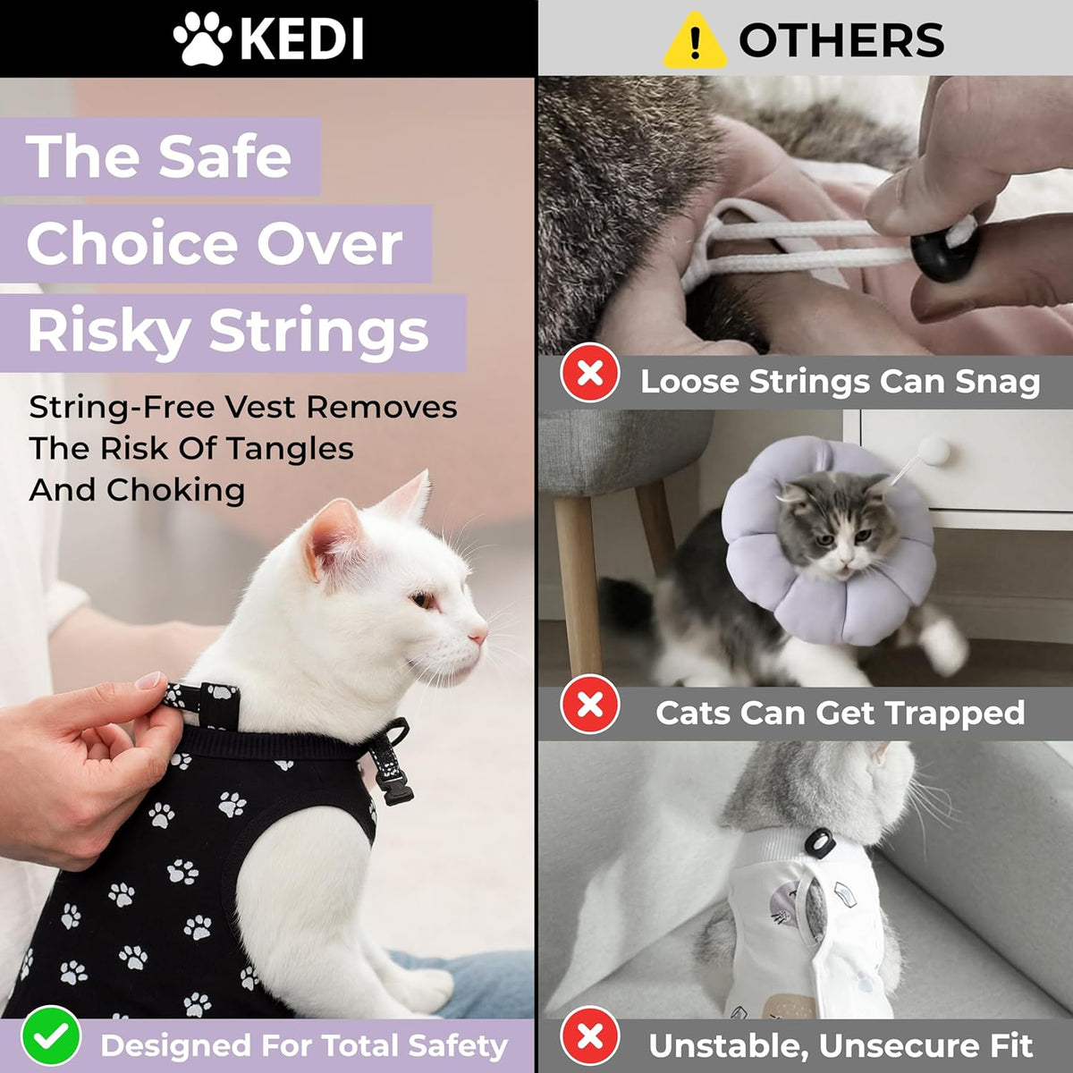 Black cat onesie after surgery spay protection vest for pets.