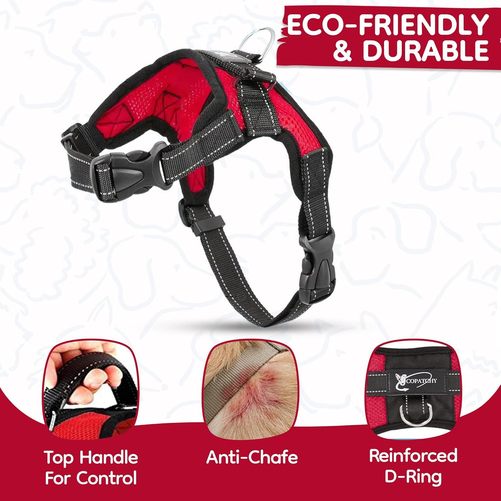 Small red dog harness with quick release buckle
