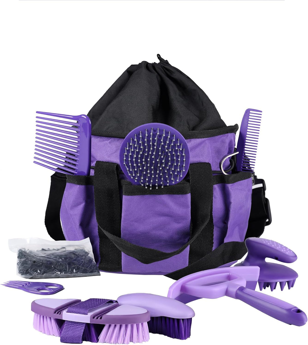Harrison Howard 9-Piece Horse Grooming Kit with Purple Organizer Tote