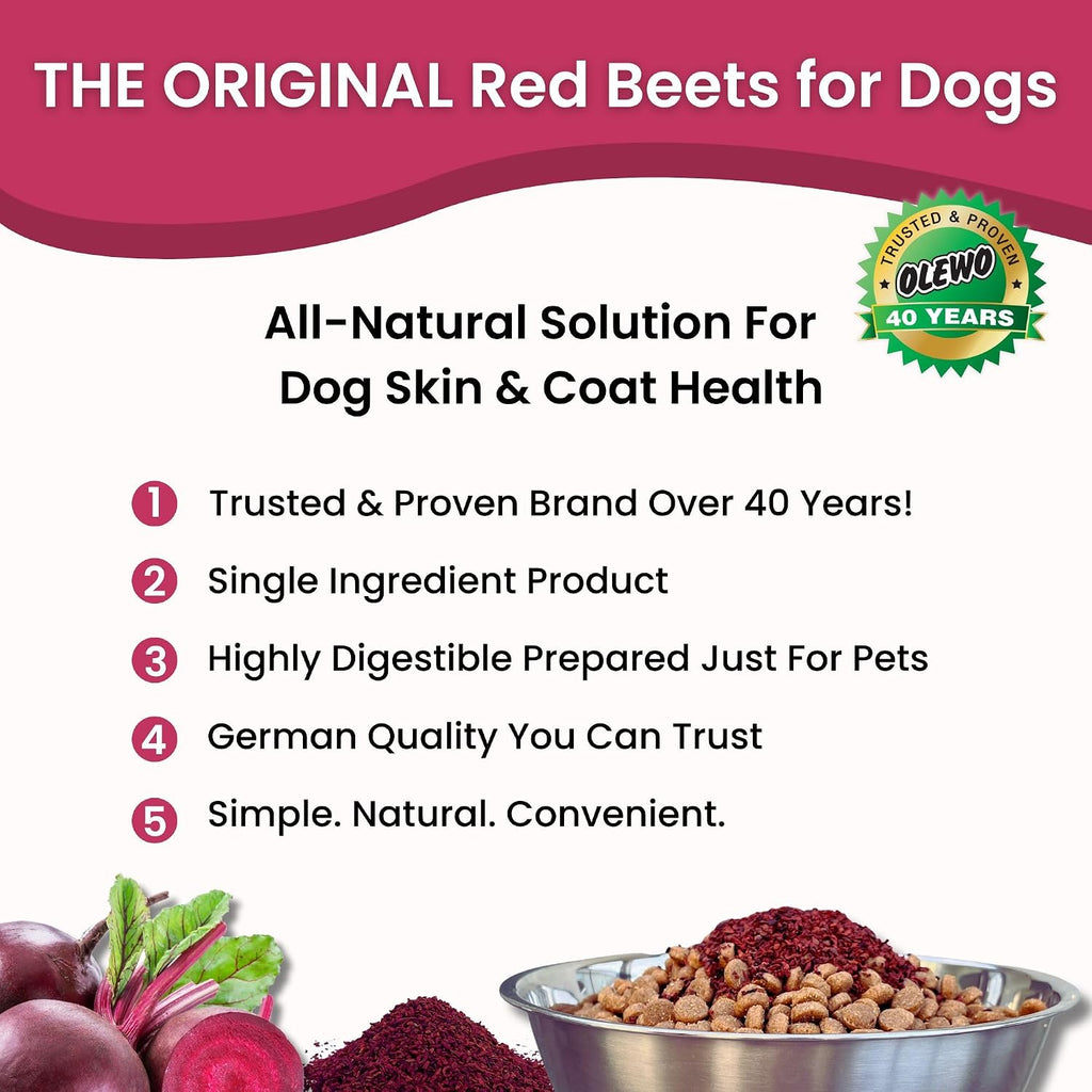 Dehydrated red beet flakes close up view dog supplement for itching relief