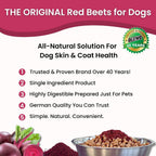Dehydrated red beet flakes close up view dog supplement for itching relief