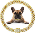 Goetltsch Cuban link gold dog collar front view featuring premium crystal embellishments and secure buckle closure.