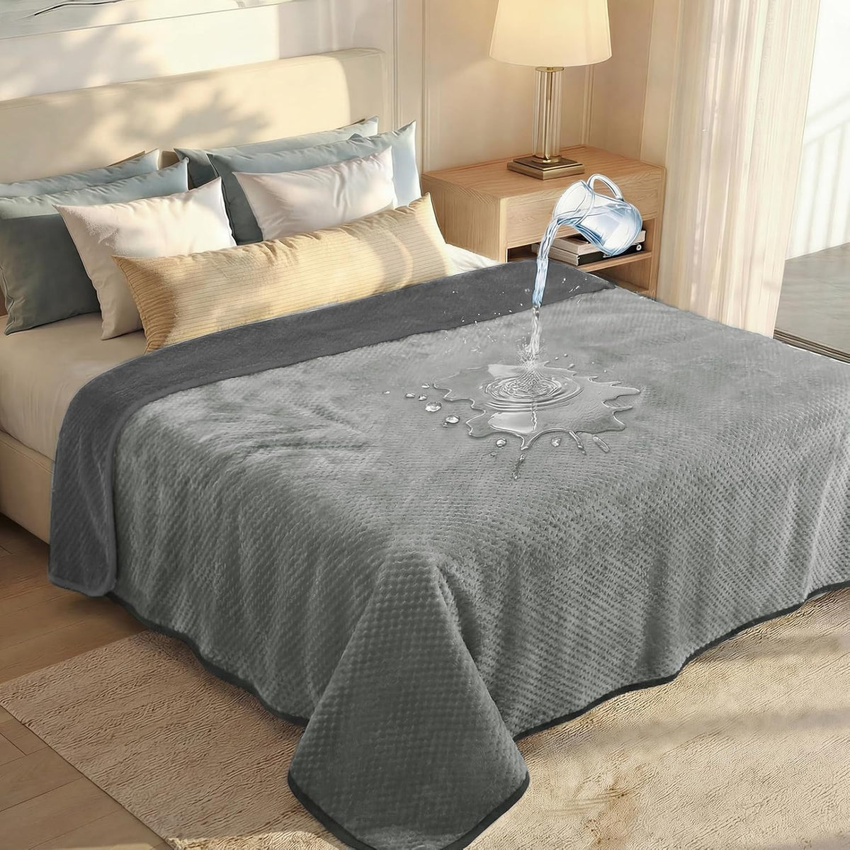 Luciphia Waterproof Blanket for Large Dog Ultra-Soft & Calming Pet Throw Reversible Warm Fleece Durable Furniture Crate Couch Bed Cover Protector Machine Washable Leakproof Beige L (65''x57'') - Image 10