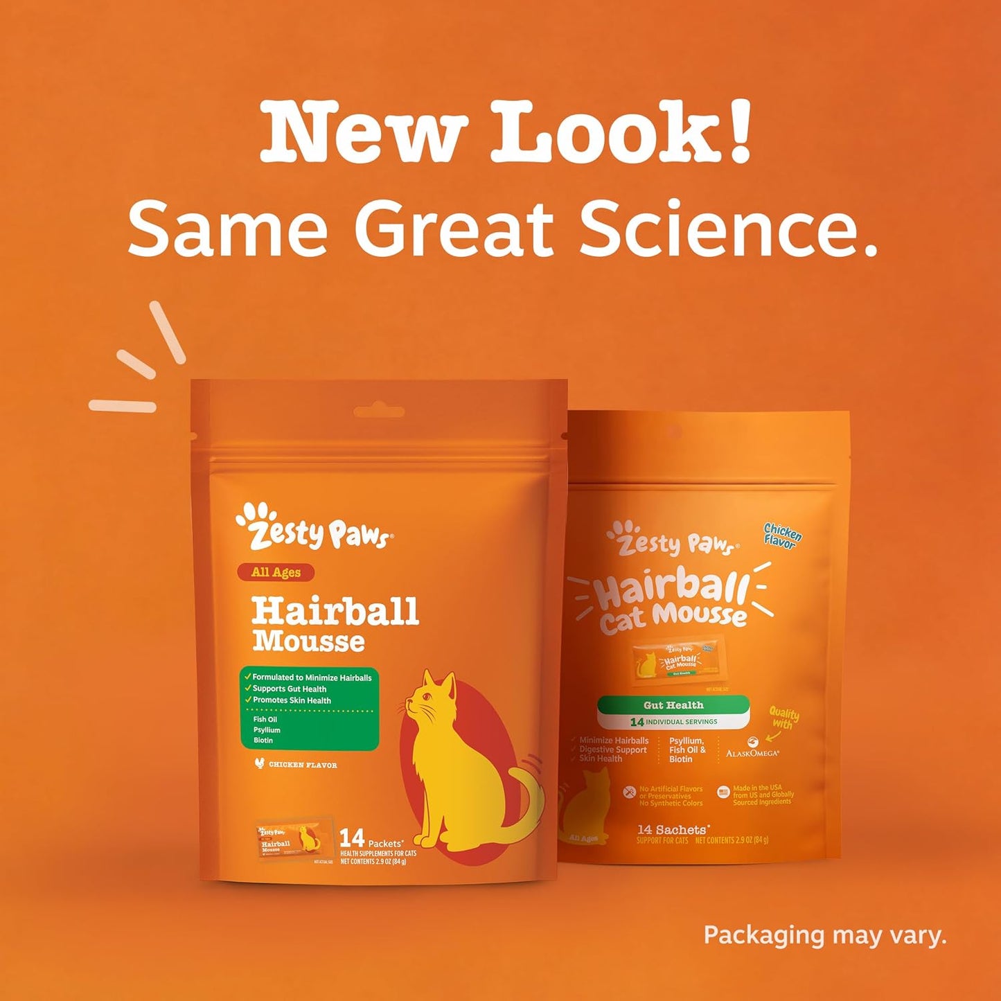 Premium USA imported Zesty Paws gut health and hairball remedies for adult cats