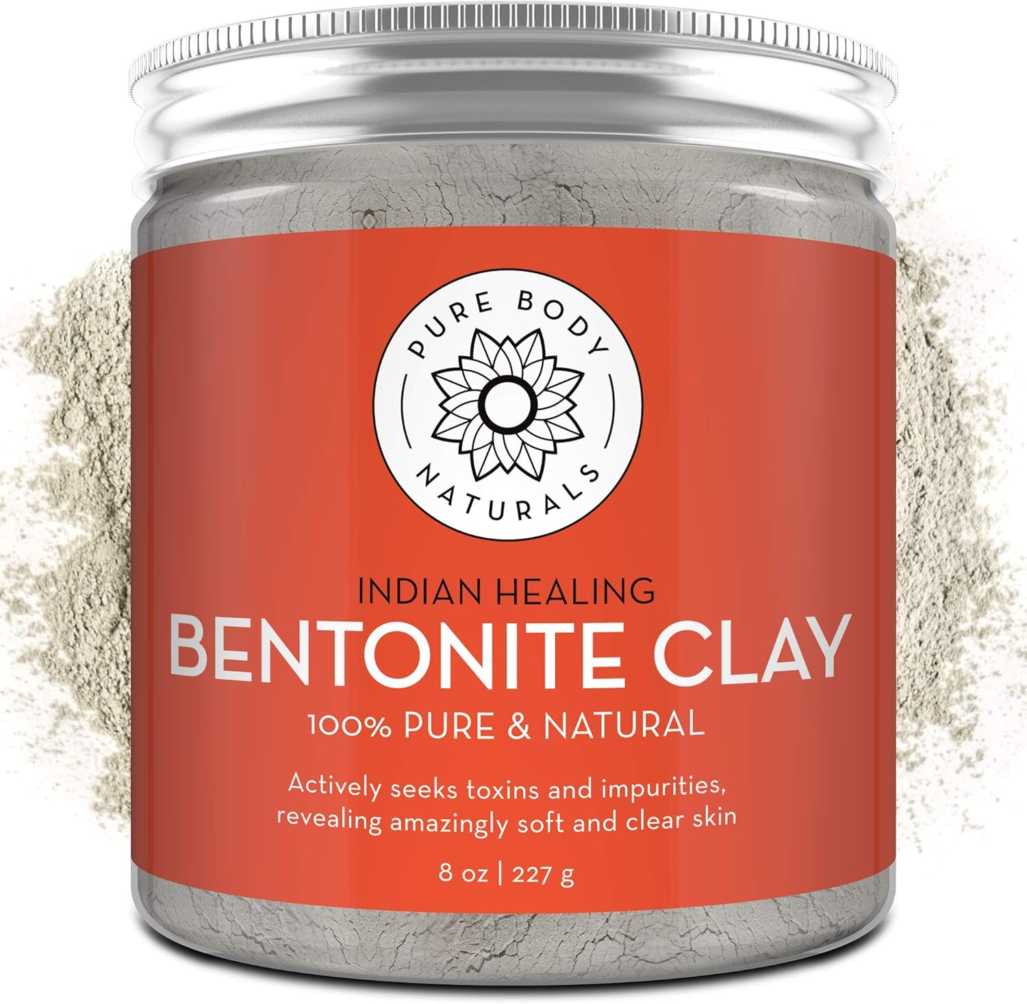 Pure Body Naturals Bentonite Indian Healing Clay powder front view
