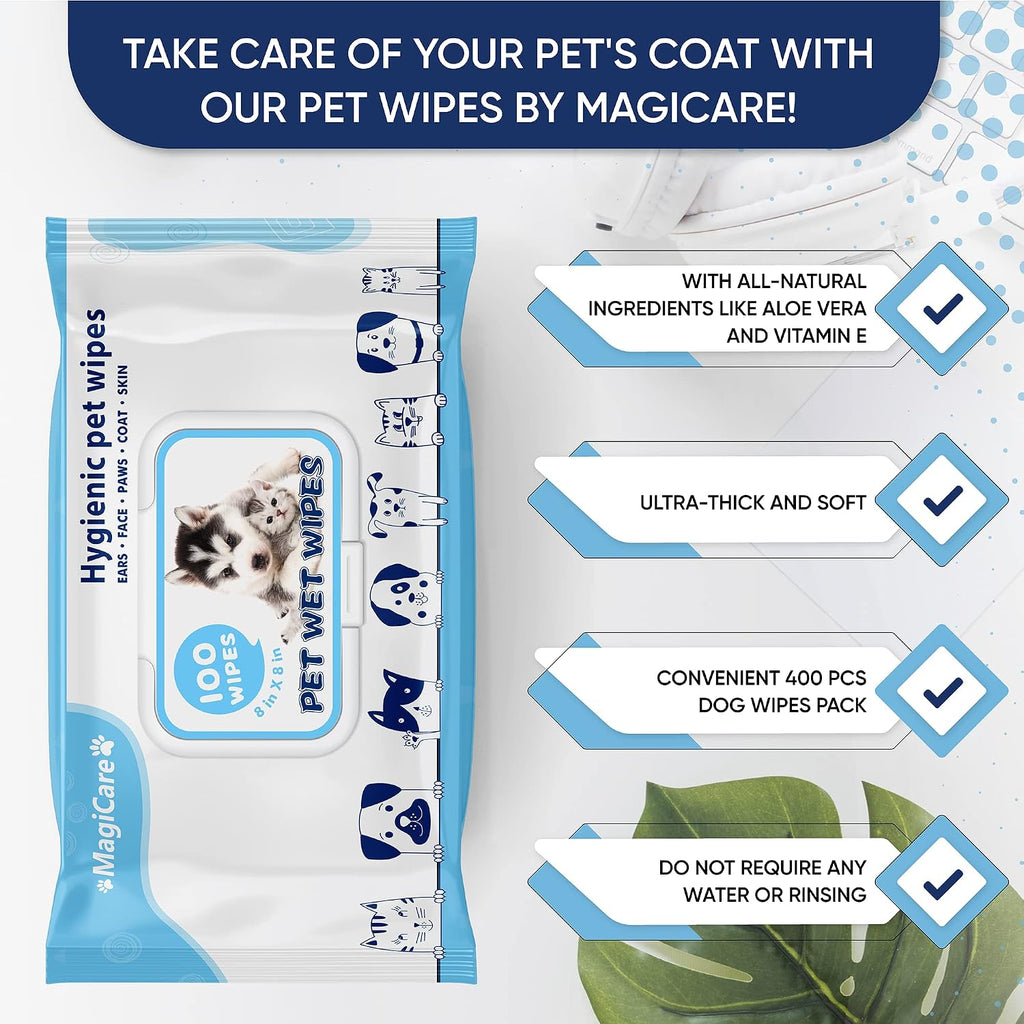 Magicare hypoallergenic dog wipes for cleaning muddy paws after walks.