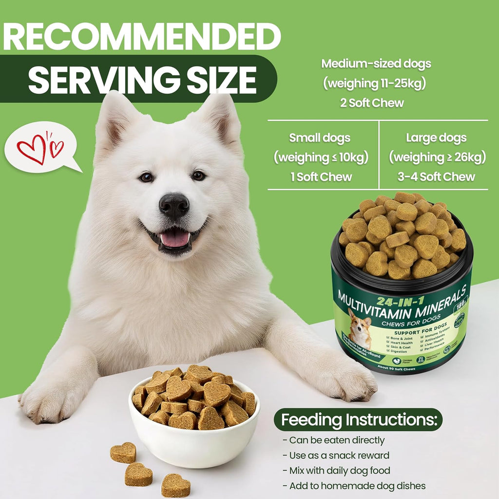 Eiza USA imported dog multivitamin side panel listing twenty four nutrients