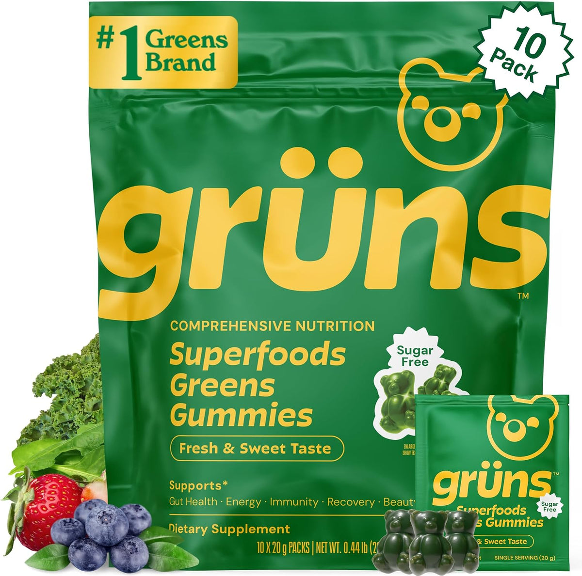 Gruns Adult Greens Gummies Sugar Free Multivitamin & Prebiotic Fiber, 28 ct - Image 9