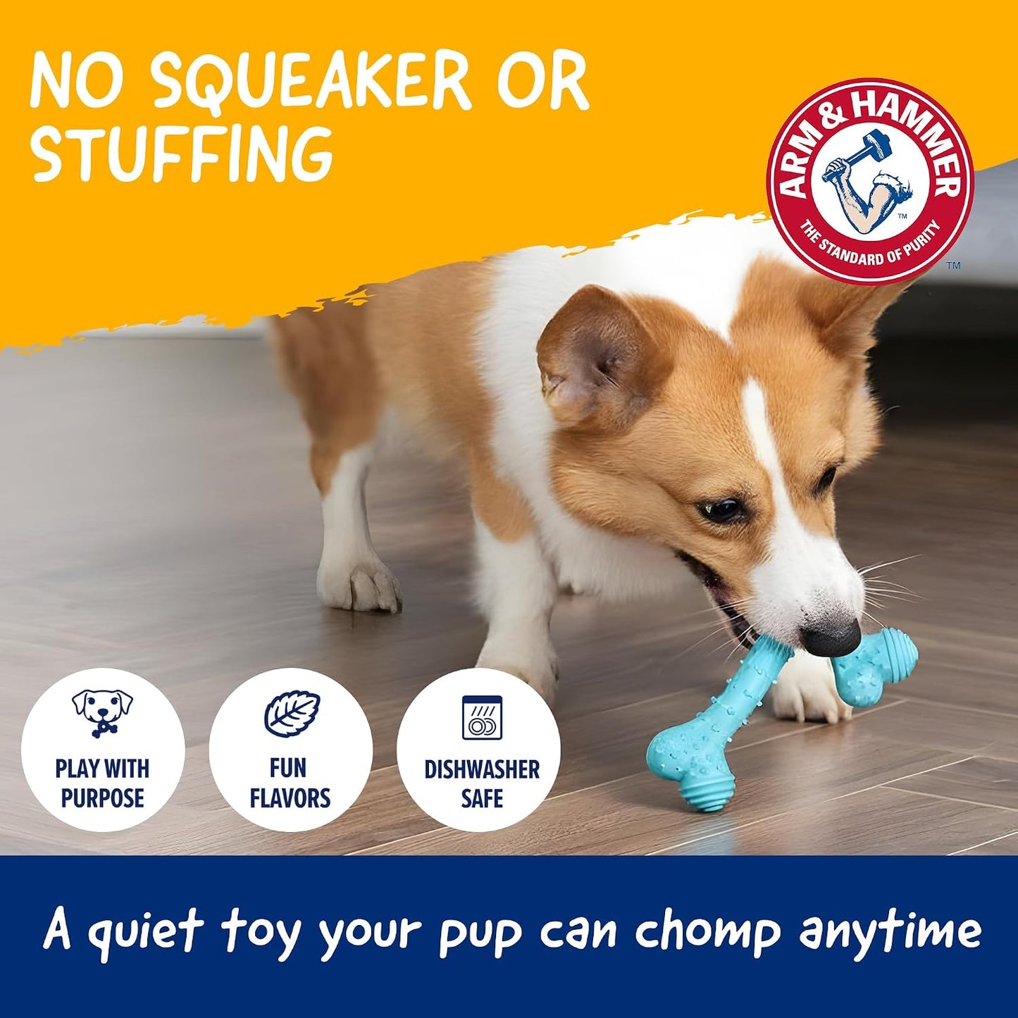Durable nylon Arm and Hammer dental toy for pets