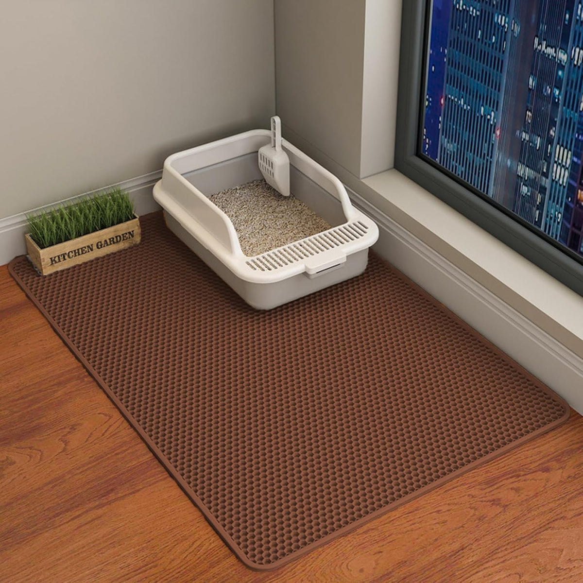 HCY&WLD Cat Litter Mat, 45x26/35x24/30x22/24x18 Inch Double Layer Cat Litter Box Mat, EVA Non-Slip, Waterproof Urine Proof Cat Litter Catcher Mat, Easy Clean Scatter Control (35x24 Inch, Khaki) - Image 10