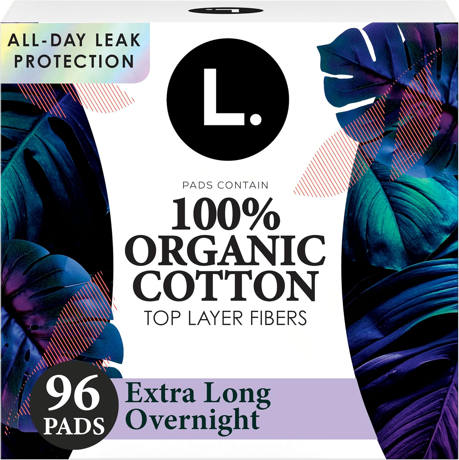 L. Ultra Thin Pads 96 count front packaging showing organic cotton label.