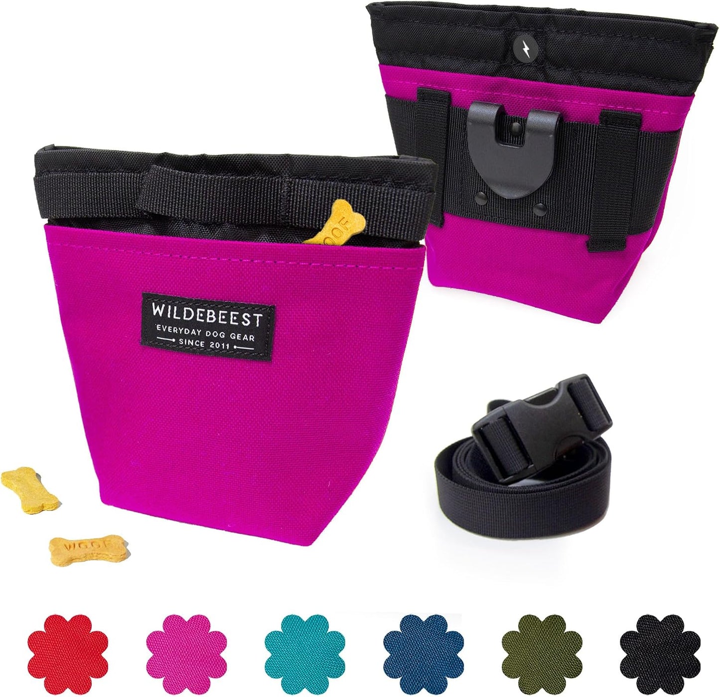Wildebeest Dog Treat Pouch, Dog Treat Bag, Dog Training Treat Pouch, Dog Travel Bag, Pet Treat Pouch, Magnetic Closure, 2 Water-Resistant Compartments, Detachable Waist Strap & Belt Clip (Navy) - Image 10