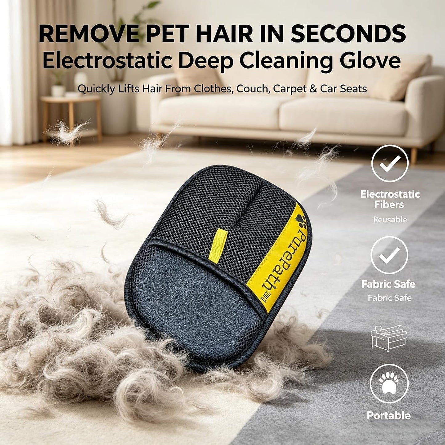 Kivori pet hair removal glove cleaning fur off sofa