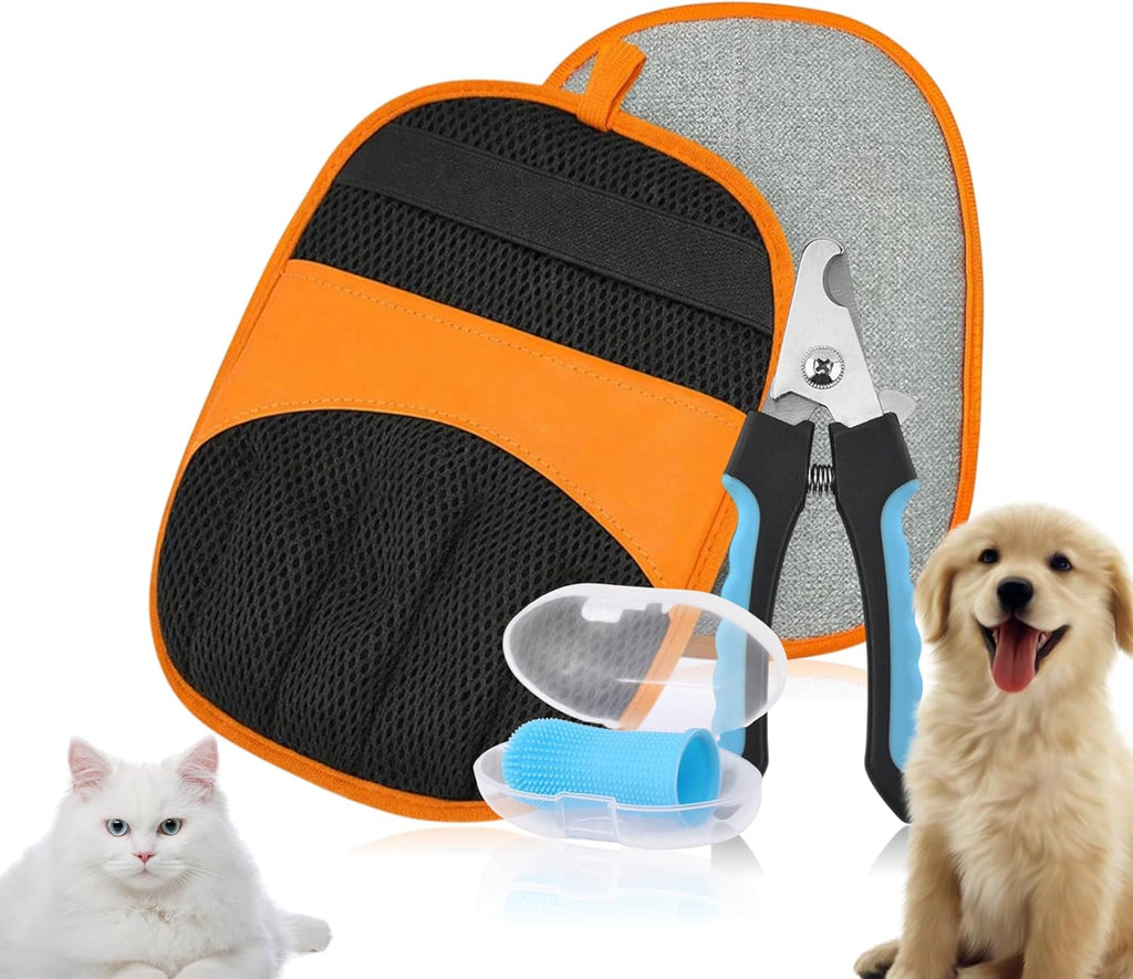 3-in-1 Pet Grooming Kit - Pet Deshedding Glove, 360 degrees Silicone Finger Toothbrush, and Professional Dog Nail Clippers with File - Complete Grooming Set for Cats & Dogs with Short or Long Fur - Image 14