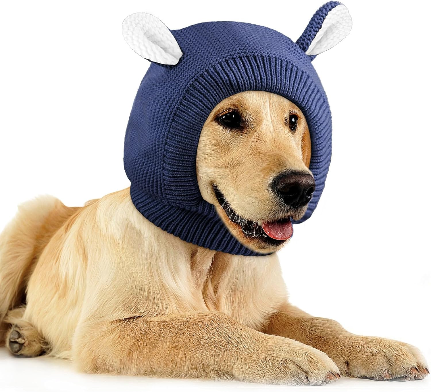 Frienda Dog Ear Muffs Noise Protection, Neck 14.96 Inch Fits Medium Dogs, Knitted Calming Hood for Dogs, Fireworks Thunder Anxiety Relief, Fleece Inner Warm Beanie Hat(Black) - Image 10