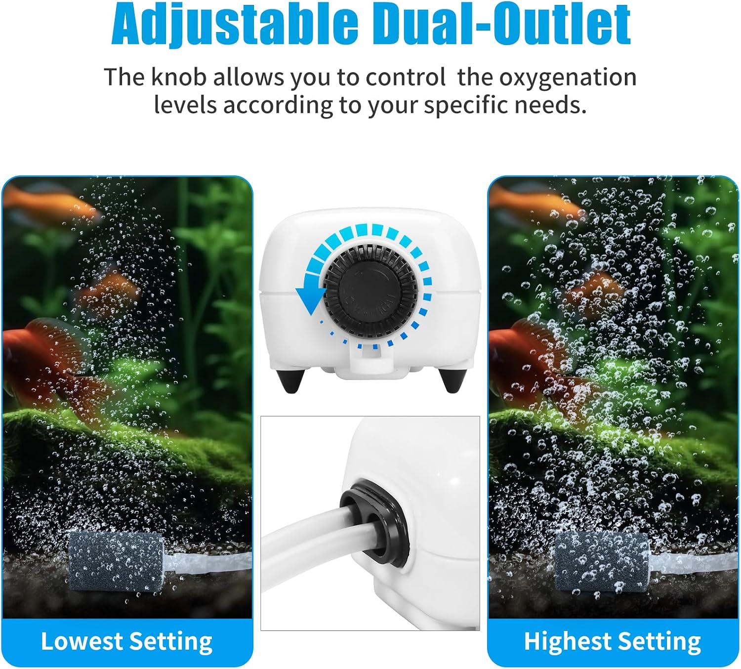 Side profile of Aquaneat dual outlet oxygen aerator