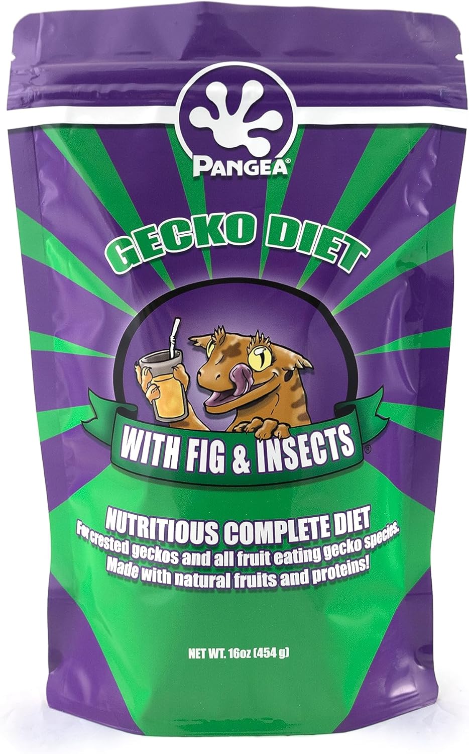 Pangea reptile food container with feeding guidelines visible