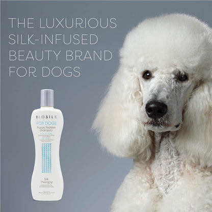 BioSilk puppy shampoo bottle back view with ingredient and usage details