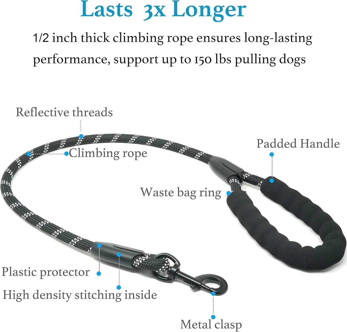 iYoShop double dog leash showing the expandable shock absorbing bungee extension stretched out.