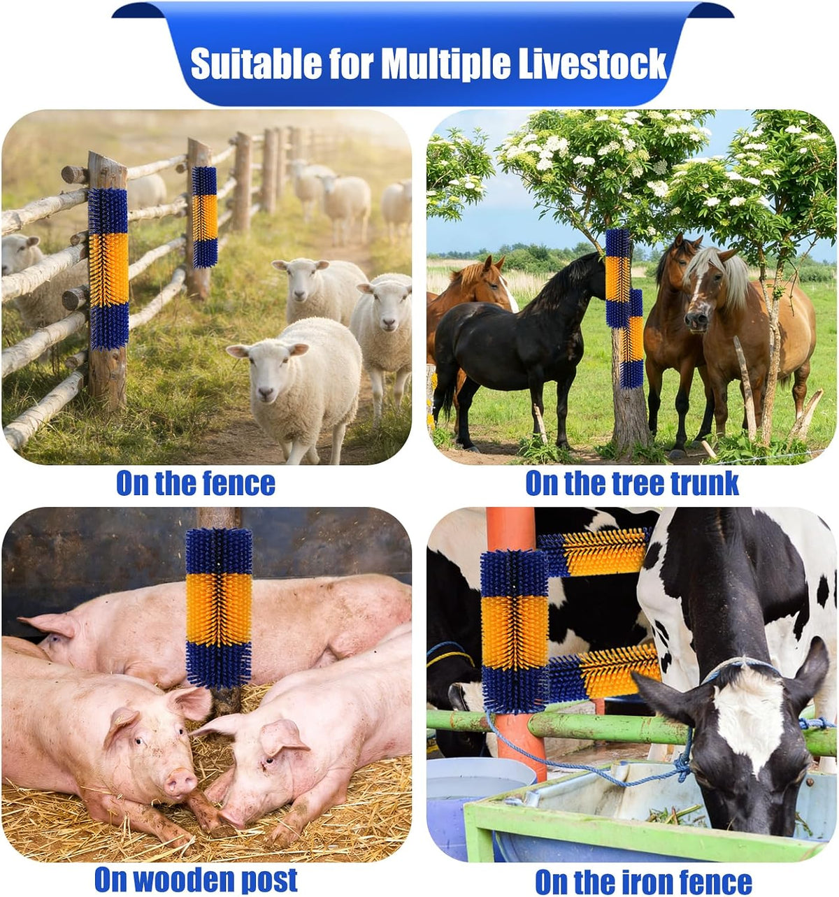 Authentic USA imported livestock grooming brush designed for horse and cow itch relief