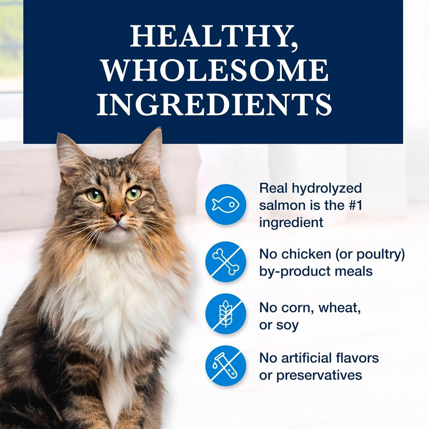 Blue Buffalo HF hydrolyzed salmon dry cat food ingredients and feeding guidelines view