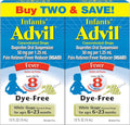 Advil Infants' Liquid Pain Reliever front view packaging showing dye-free white grape flavor.