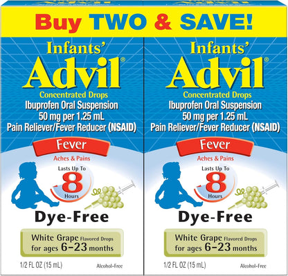 Infants' Advil Liquid Pain Reliever and Baby Fever Reducer, Infant Ibuprofen Dye Free Pain Relief and Fever Medicine, White Grape - 0.5 Fl Oz (2 Pack) - Image 1
