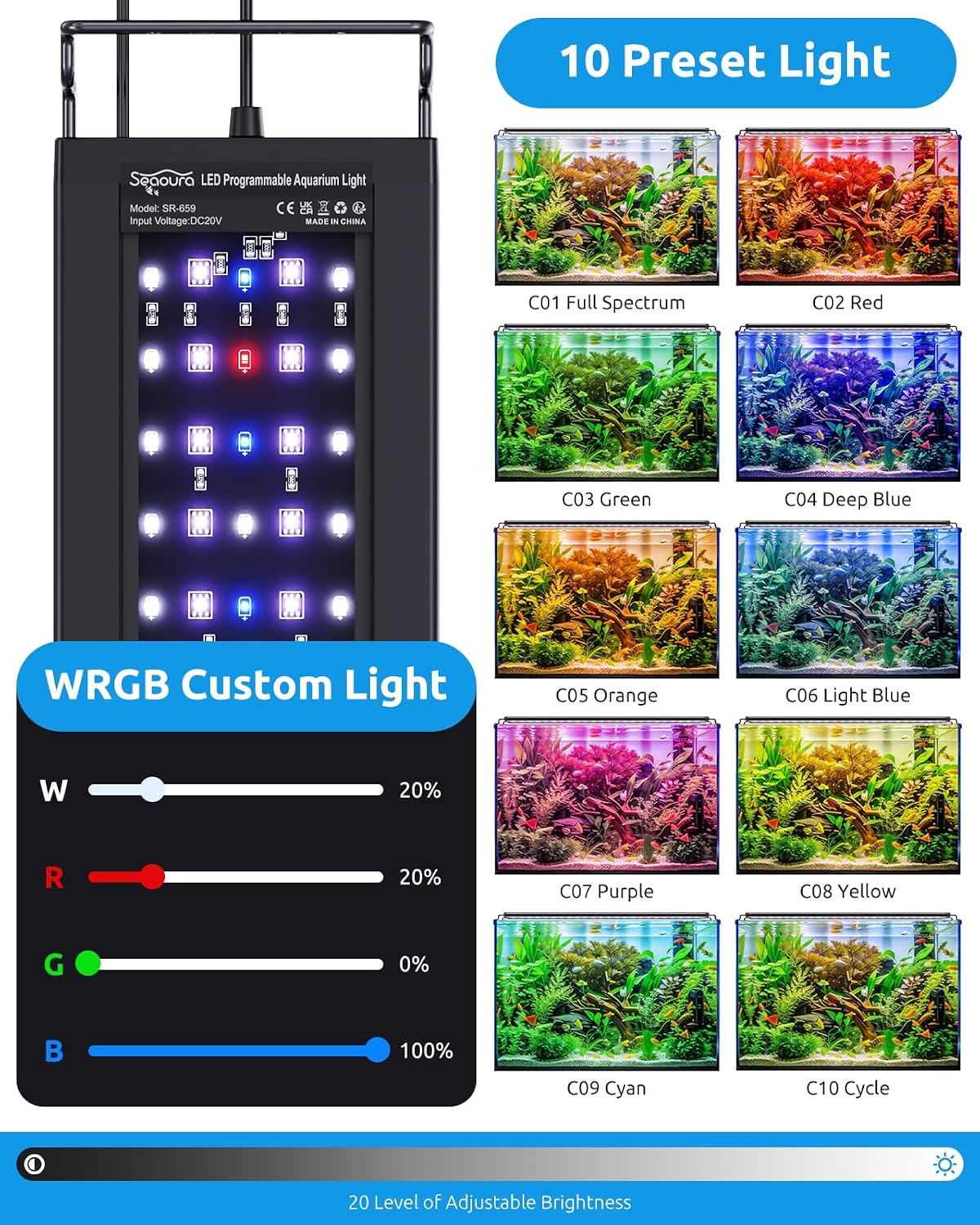 SEAOURA aquarium plant light controller showing temperature display