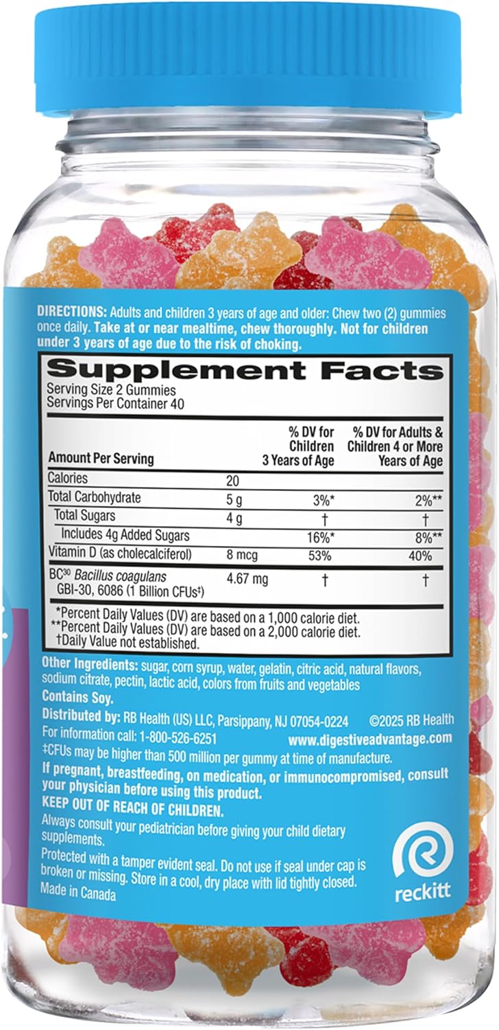 Digestive Advantage Daily Probiotic, Natural Fruit Flavor - 80ct Gummies - Image 14