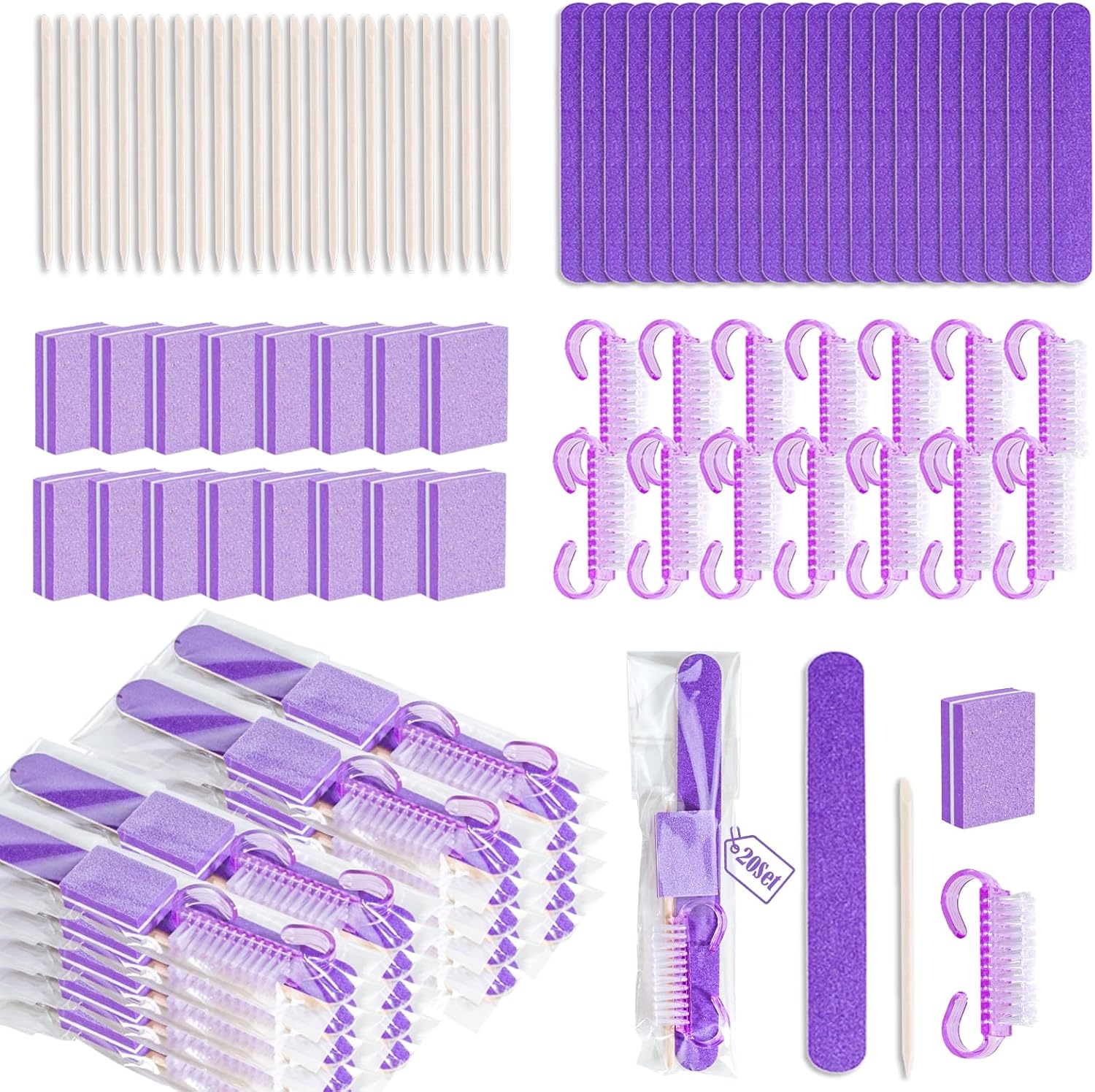 Uyolaxed 20 Sets Disposable Manicure Kit front view purple packaging