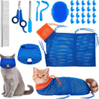 9 Pcs Cat Bathing Bag Set Cat Shower Bag Anti Bite and Scratch for Pet Grooming Washing Brush Comb Muzzle Nail Clipper Nail File Tick Tool(Blue, Gray) - Image 13