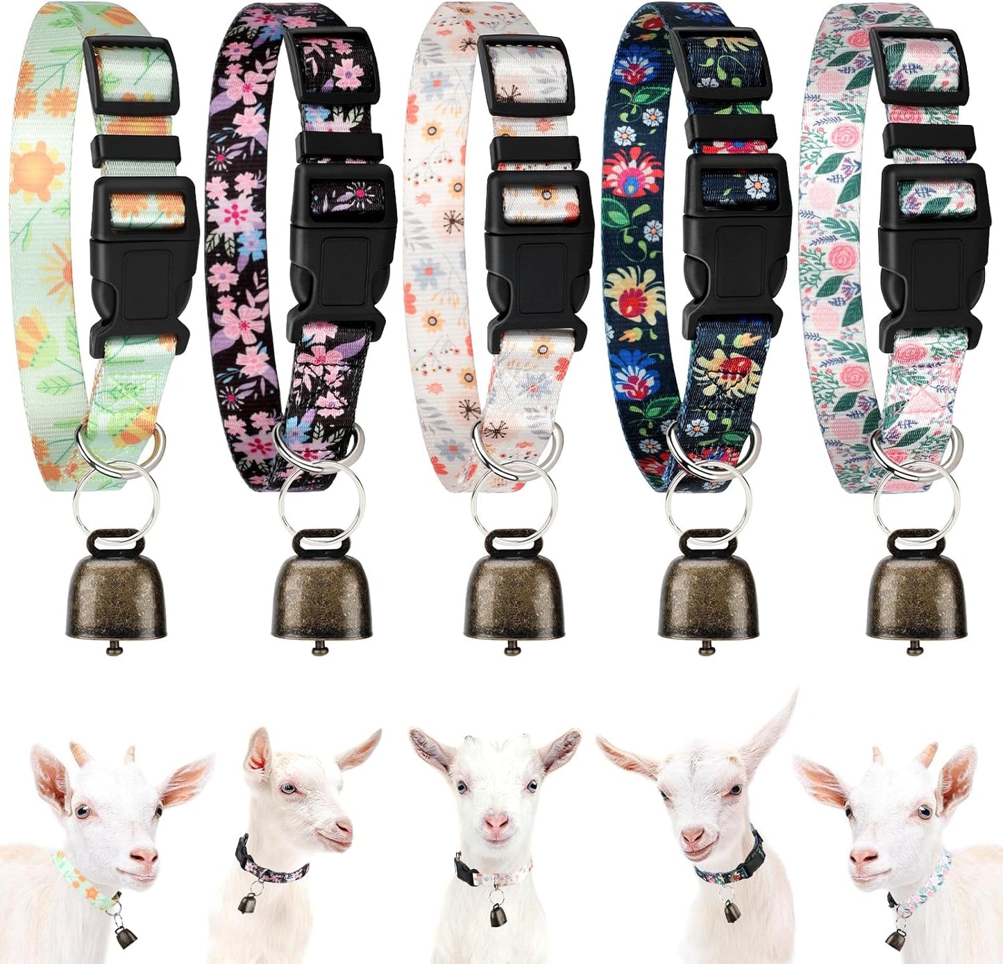 5 Pack Goat Collars with Bells, Horse Sheep Grazing Copper Bells and Adjustable Nylon Collar Set Pet Anti-Lost Loud Bronze Bell for Small Farm Animal Sheep Cow Accessories - Image 9