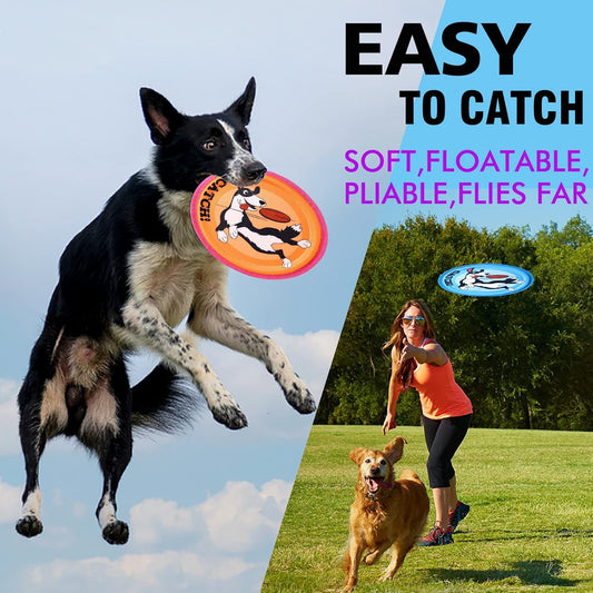 Three colored Xigou dog frisbees displayed on grass