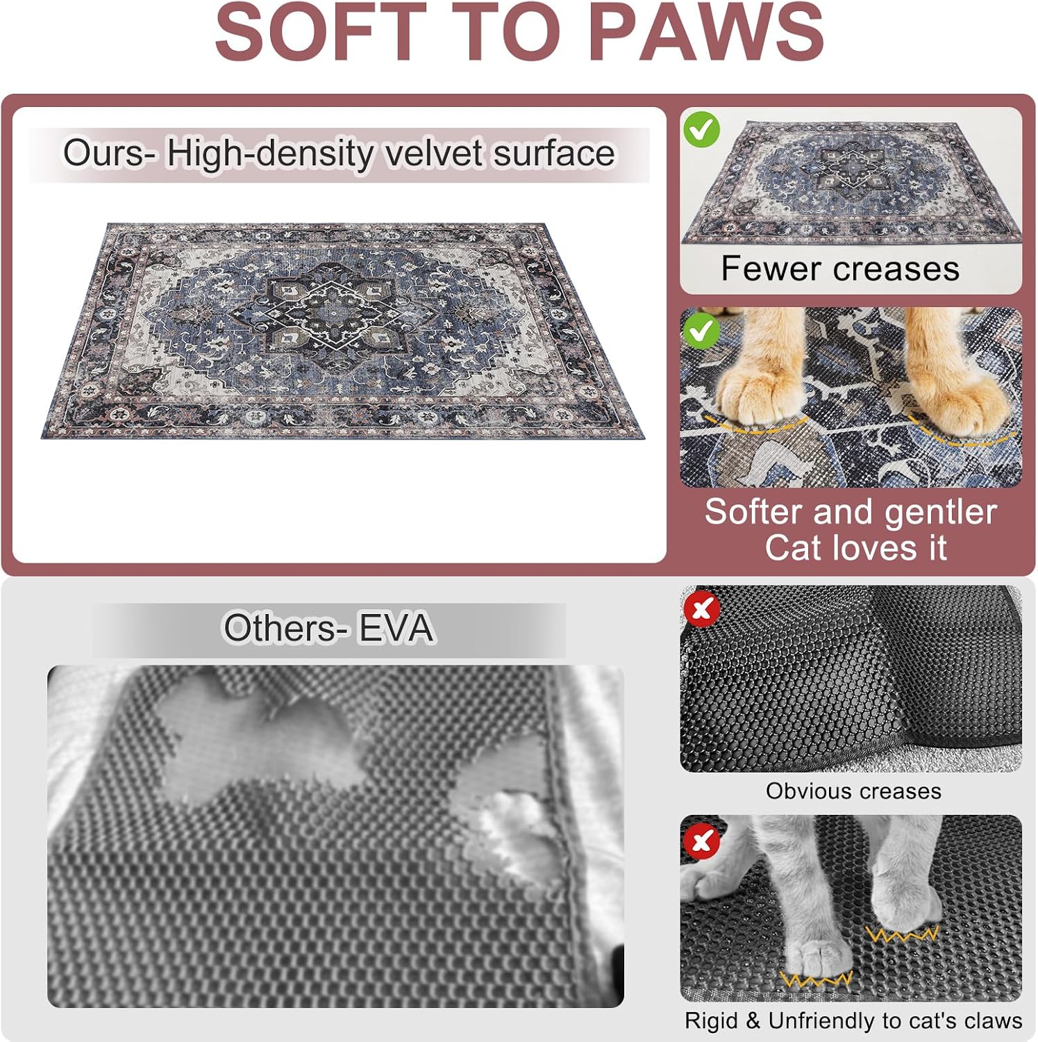 Close up of the non slip textured backing on BEAUTYZOO pet mat