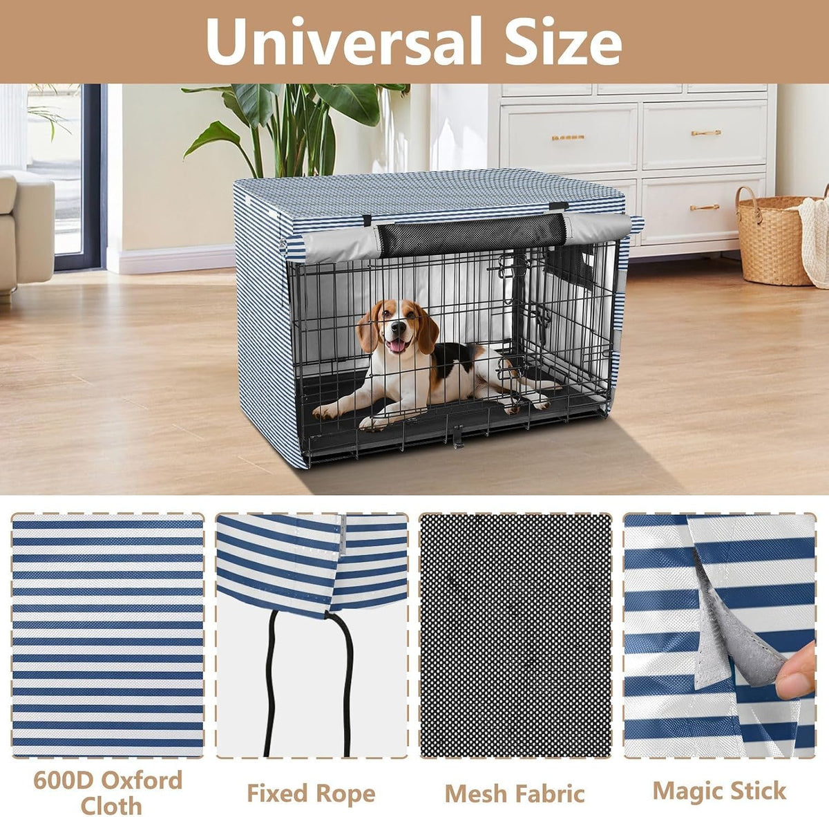 JUNZAN dog crate cover with both entrance doors rolled up for easy pet access.