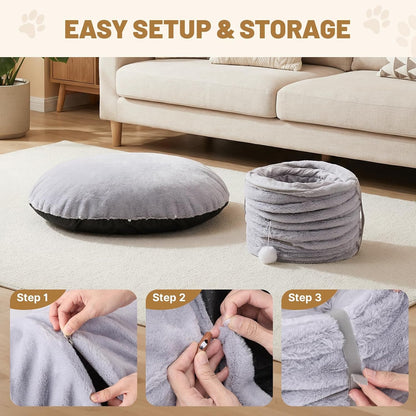 Premium quality fabric close up on the BUMUBI multi cat play tunnel