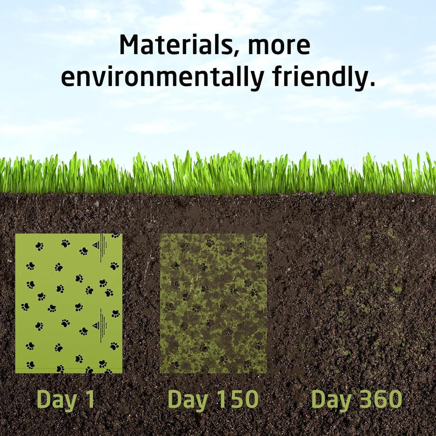 Thick and tear resistant material structure of the green plastic pet cleanup bag demonstrated clearly.