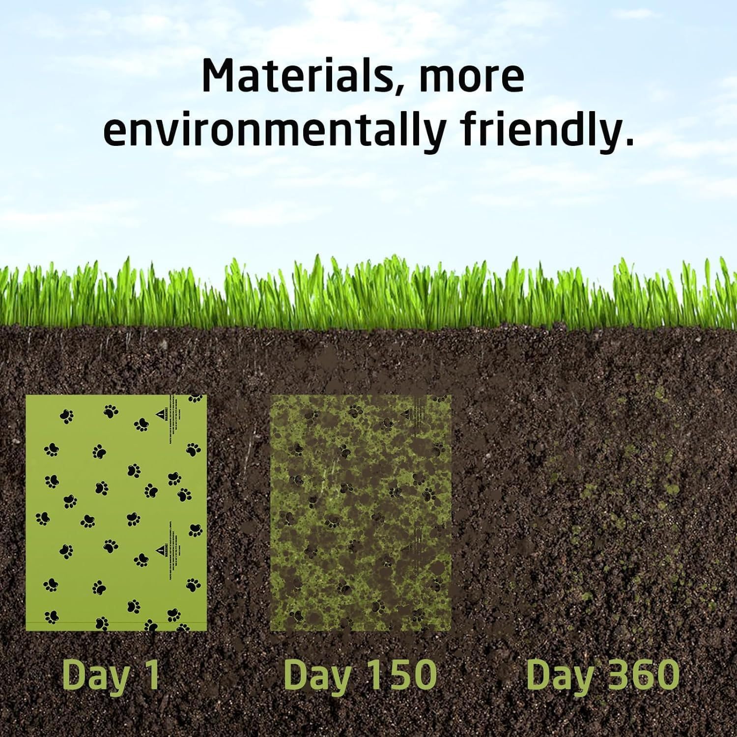Thick and tear resistant material structure of the green plastic pet cleanup bag demonstrated clearly.