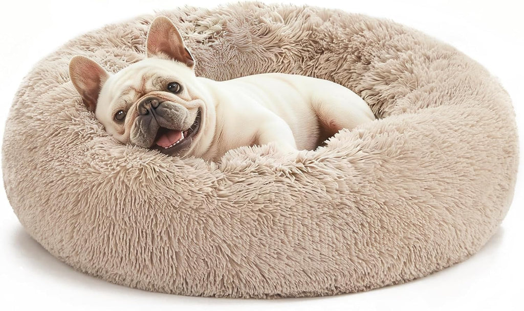 Love's cabin Calming Cat Bed for Indoor Cats, Anti-Anxiety Donut Round Dog Bed, Fluffy Faux Fur Washable Pet Bed for Small Medium Dogs and Cats, Grey, 20in - Image 11